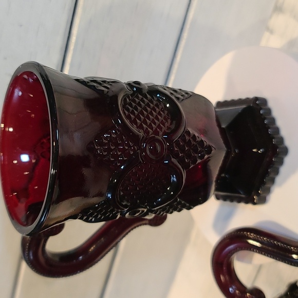 Set of 2 Vintage Avon 1876 Cape Cod Ruby Red Glass 5" Footed Irish Coffee Mugs - Picture 5 of 9